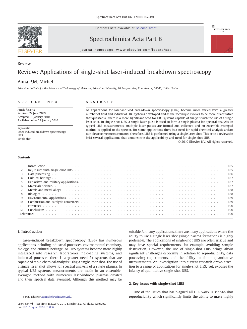 Review: Applications of single-shot laser-induced breakdown spectroscopy