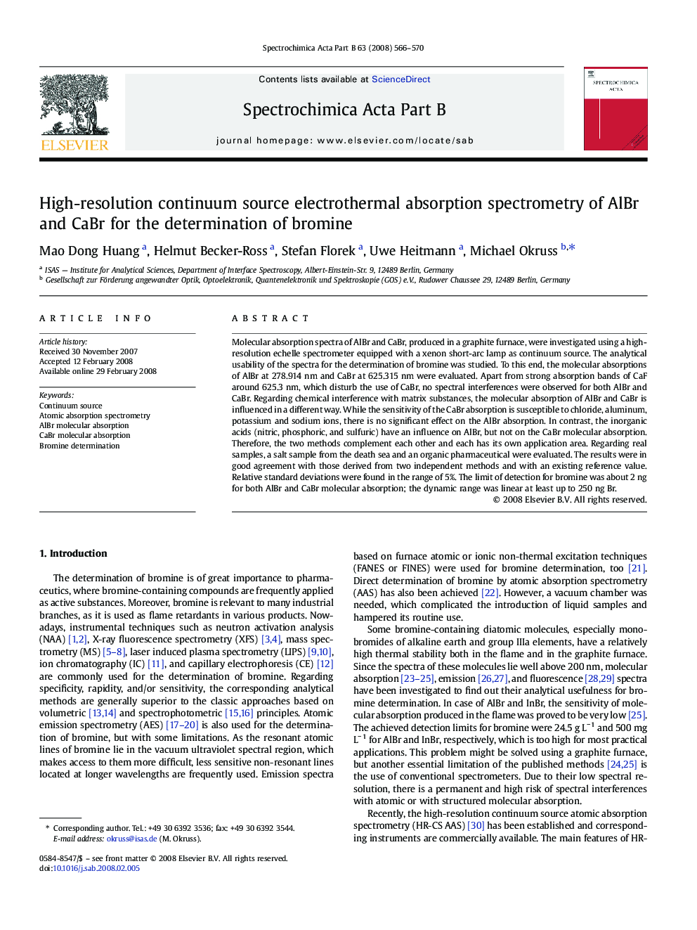 High-resolution continuum source electrothermal absorption spectrometry of AlBr and CaBr for the determination of bromine