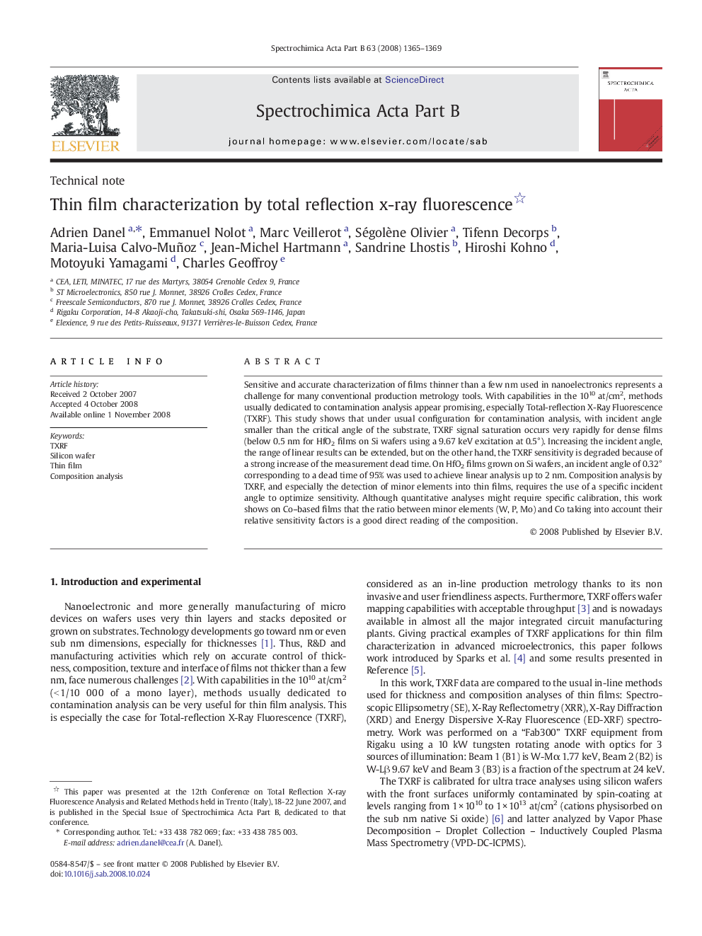 Thin film characterization by total reflection x-ray fluorescence 