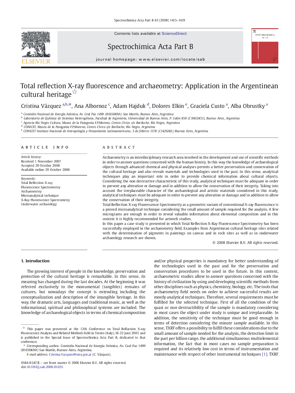 Total reflection X-ray fluorescence and archaeometry: Application in the Argentinean cultural heritage 