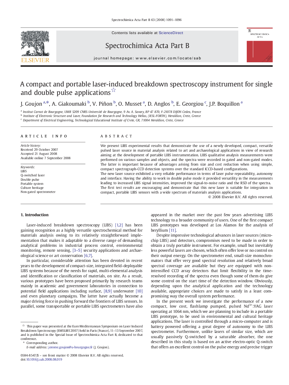 A compact and portable laser-induced breakdown spectroscopy instrument for single and double pulse applications 