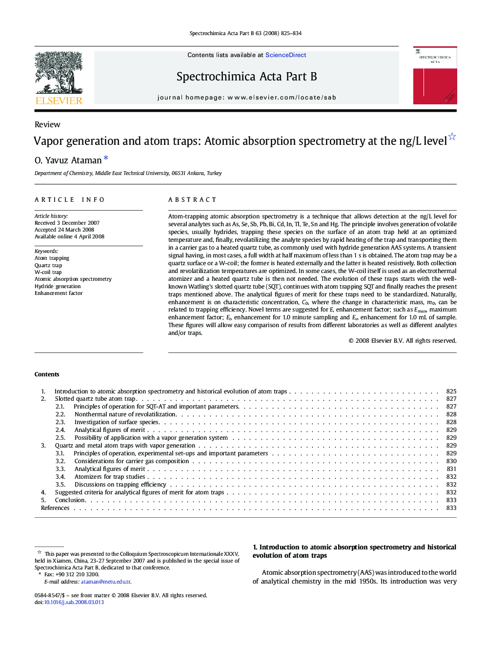 Vapor generation and atom traps: Atomic absorption spectrometry at the ng/L level 