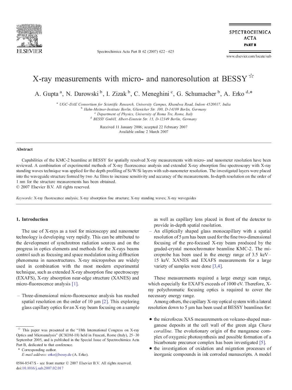 X-ray measurements with micro- and nanoresolution at BESSY 