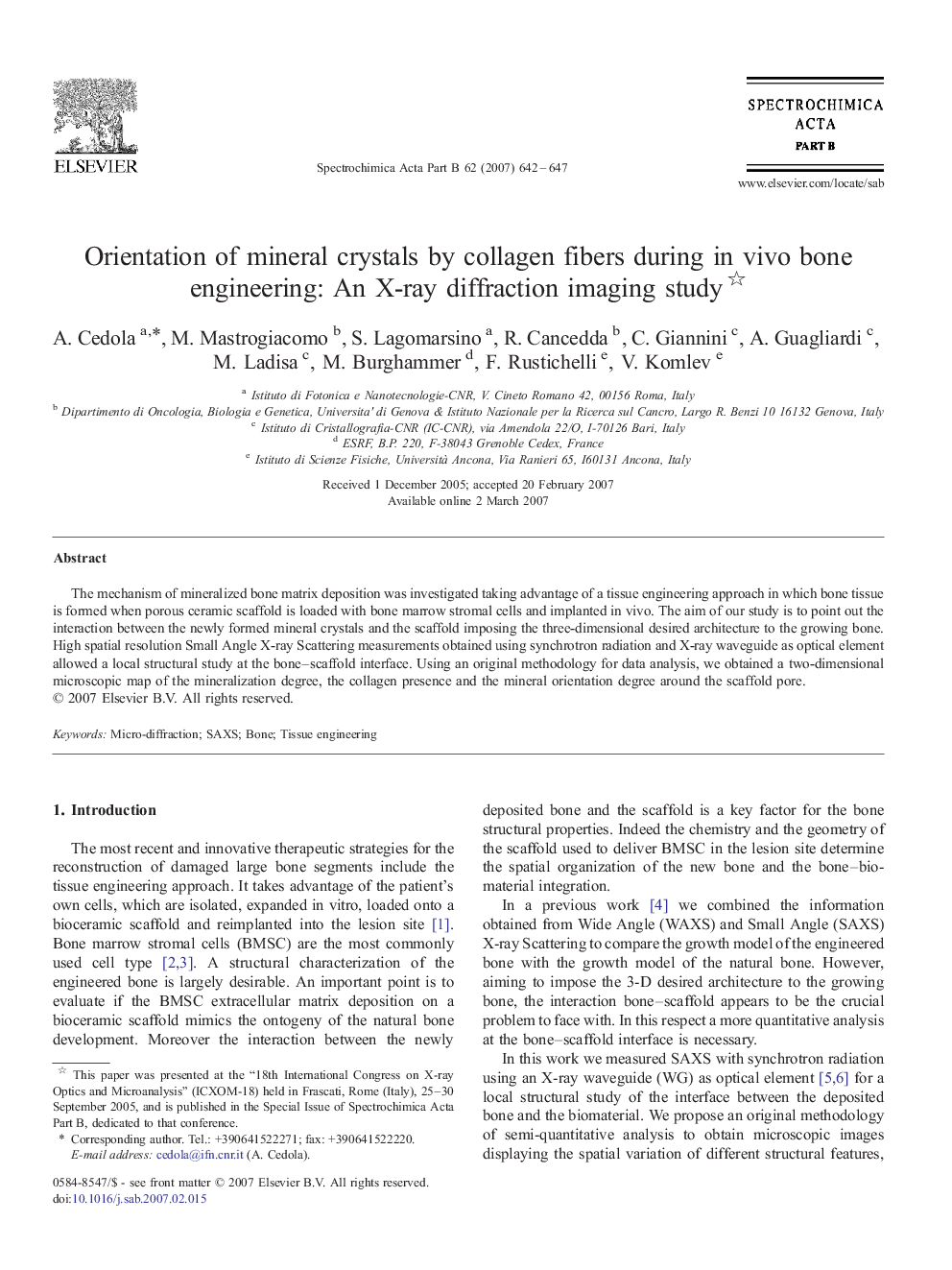 Orientation of mineral crystals by collagen fibers during in vivo bone engineering: An X-ray diffraction imaging study 