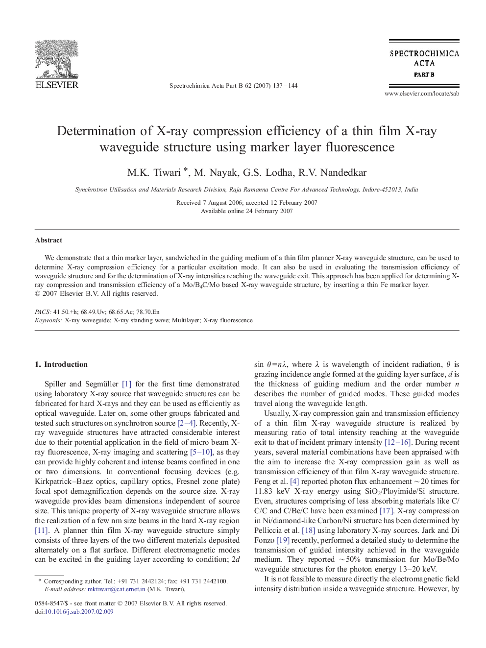 Determination of X-ray compression efficiency of a thin film X-ray waveguide structure using marker layer fluorescence