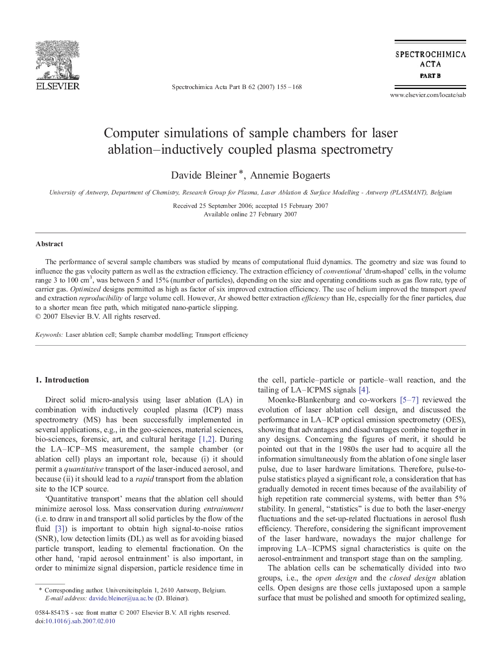 Computer simulations of sample chambers for laser ablation–inductively coupled plasma spectrometry