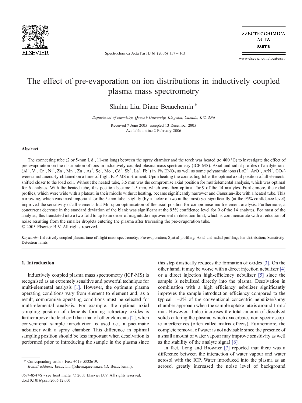 The effect of pre-evaporation on ion distributions in inductively coupled plasma mass spectrometry