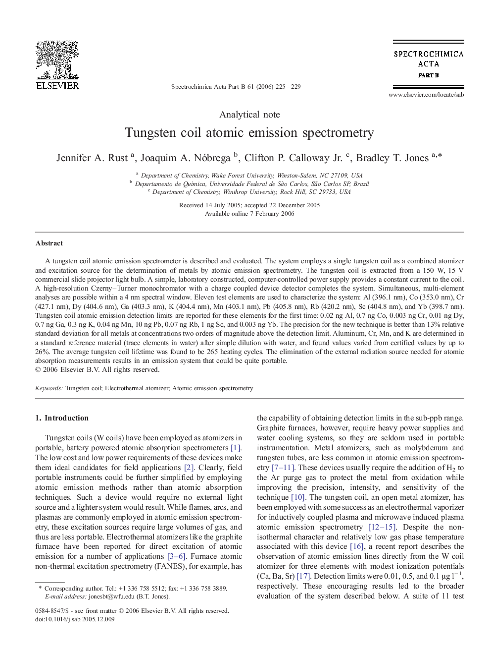 Tungsten coil atomic emission spectrometry