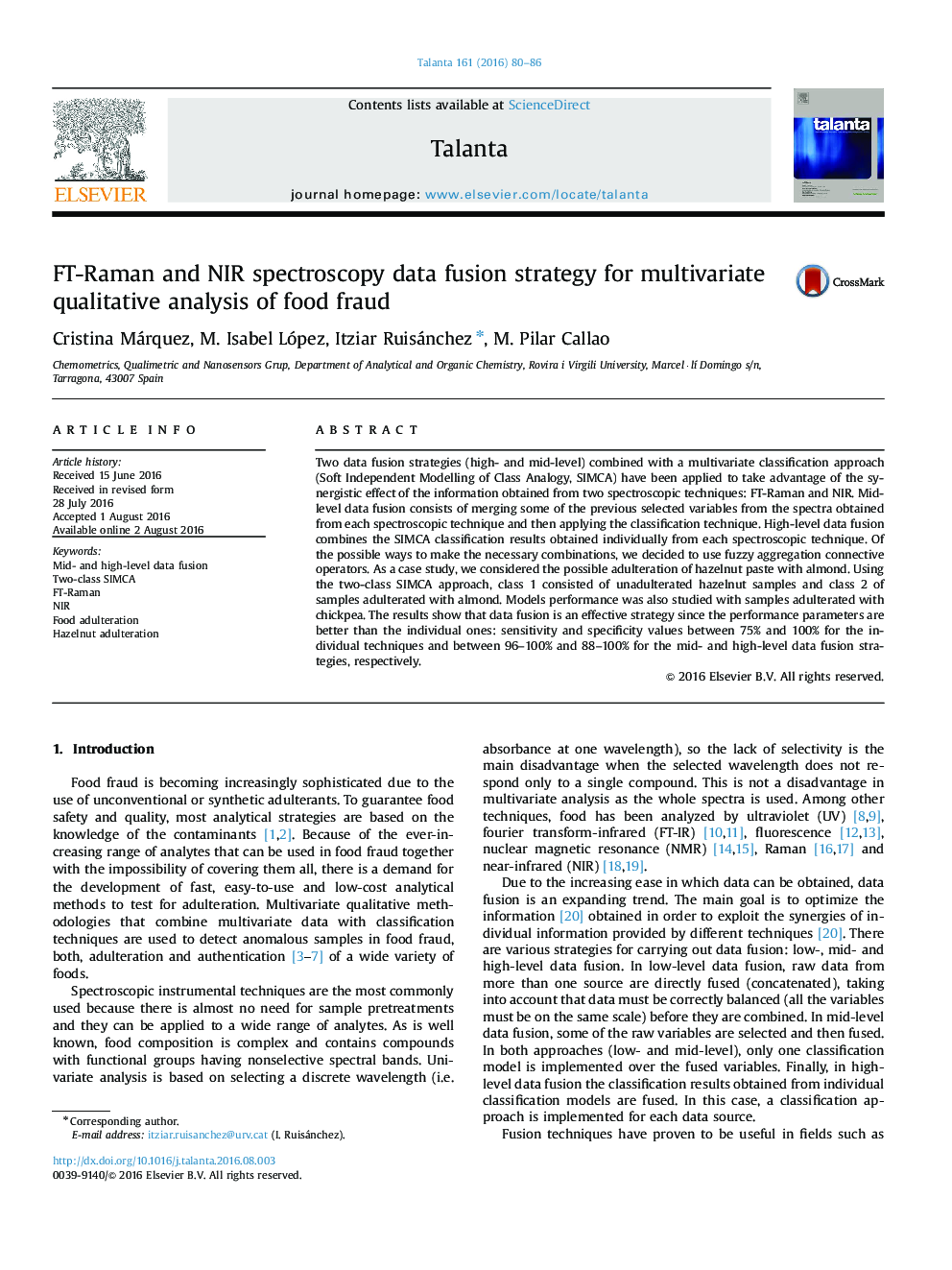 FT-Raman and NIR spectroscopy data fusion strategy for multivariate qualitative analysis of food fraud