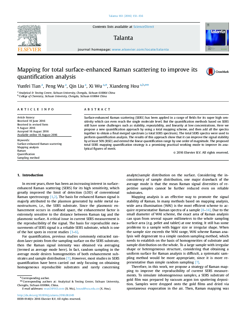 Mapping for total surface-enhanced Raman scattering to improve its quantification analysis