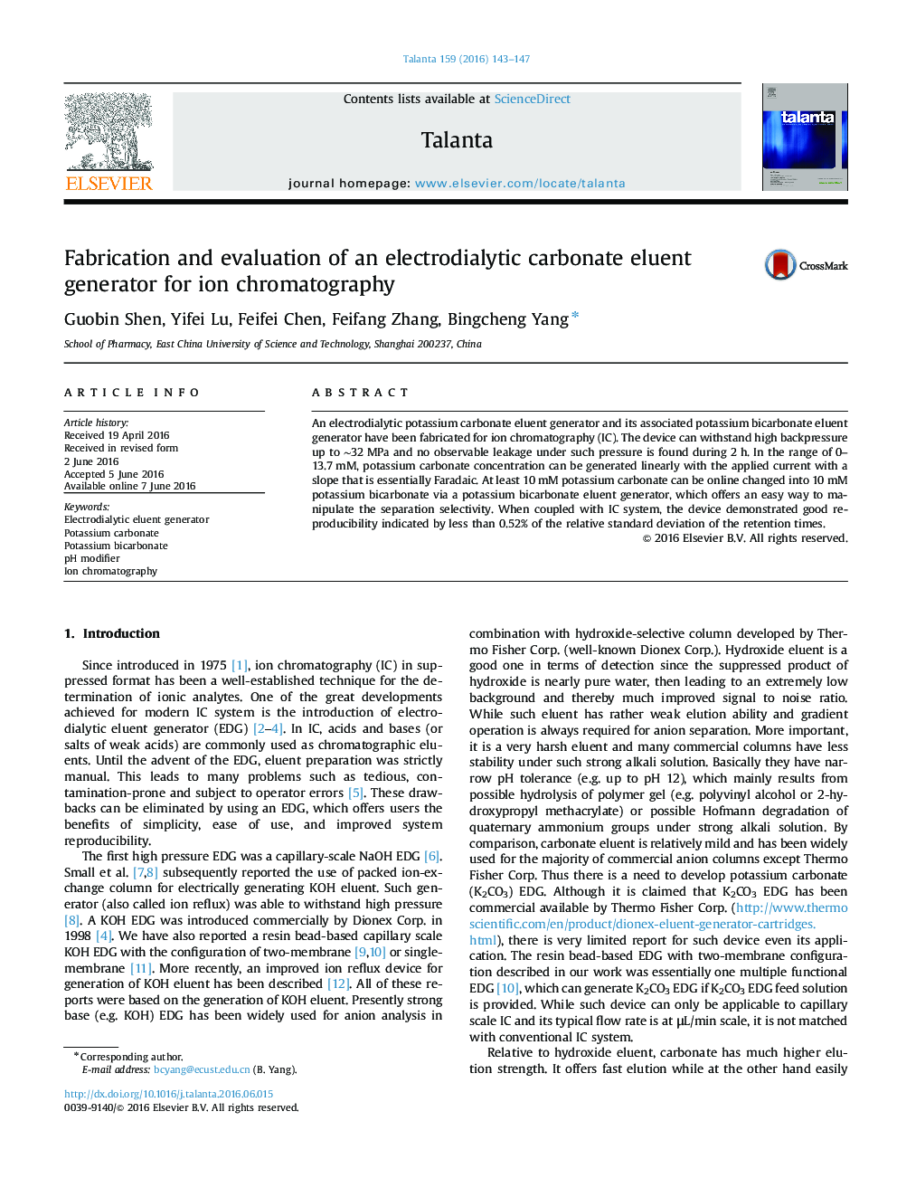 Fabrication and evaluation of an electrodialytic carbonate eluent generator for ion chromatography