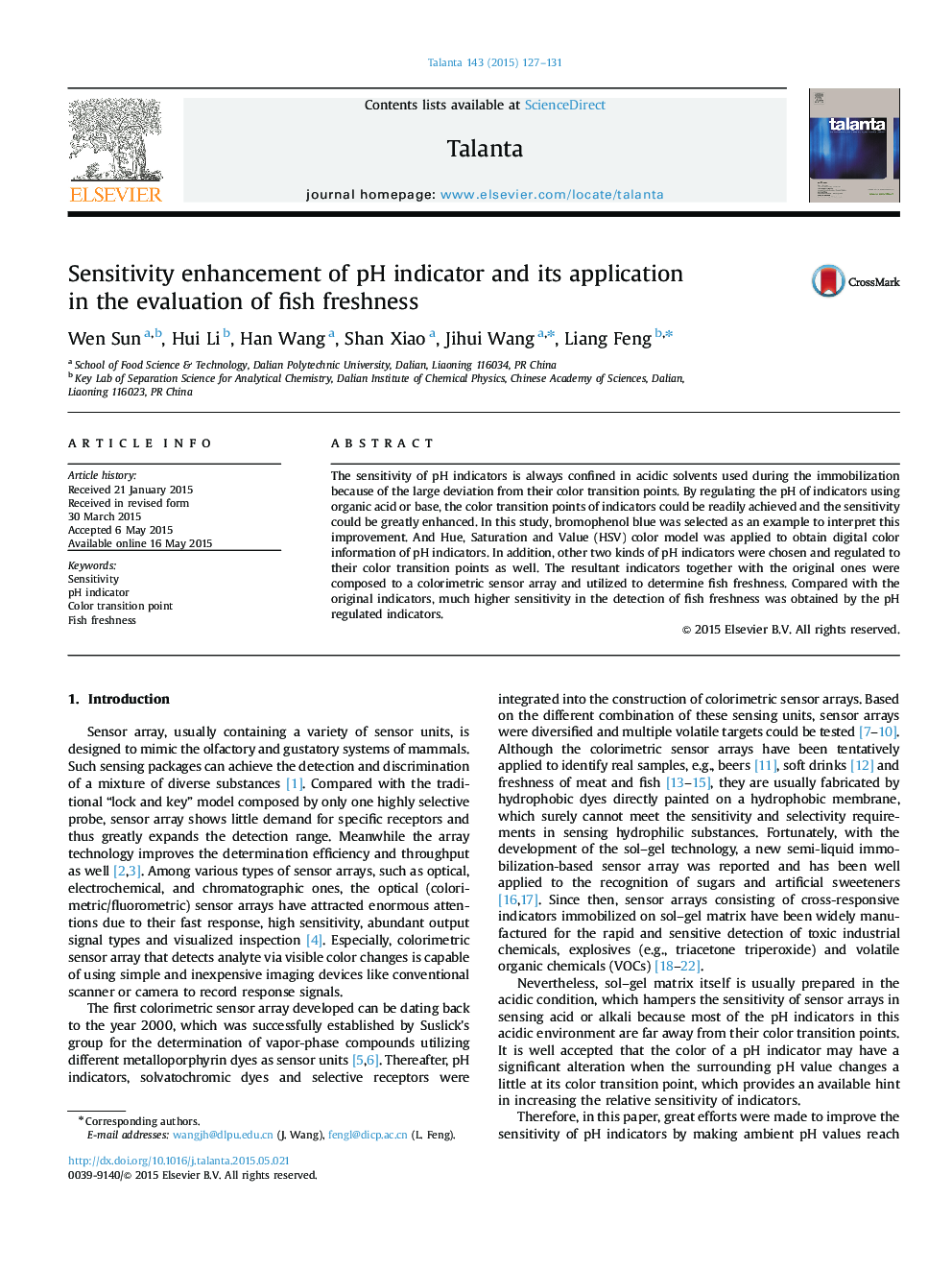 Sensitivity enhancement of pH indicator and its application in the evaluation of fish freshness