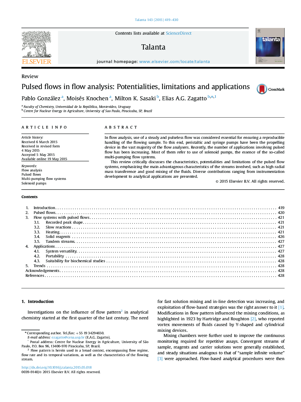 Pulsed flows in flow analysis: Potentialities, limitations and applications