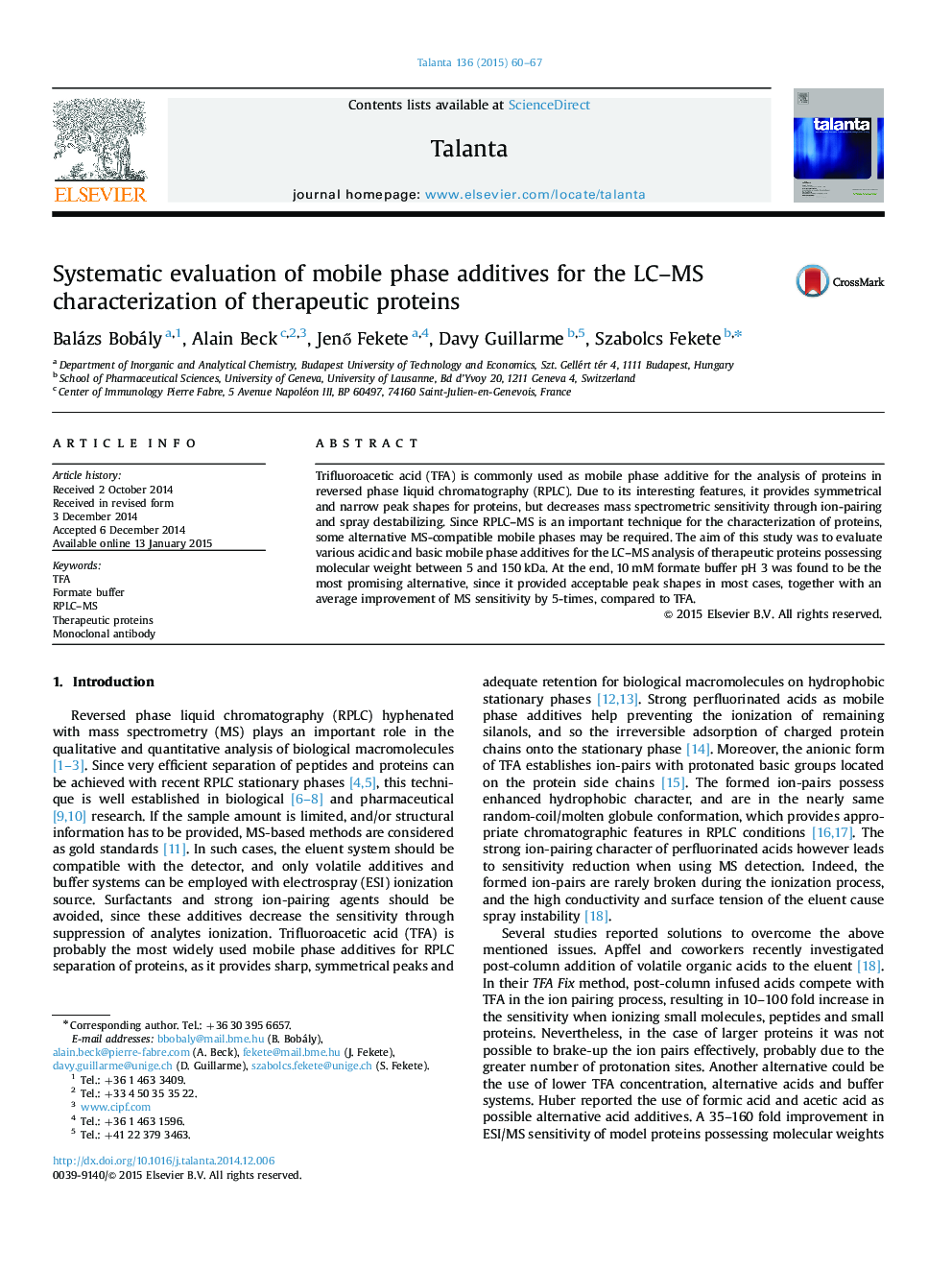 Systematic evaluation of mobile phase additives for the LC–MS characterization of therapeutic proteins