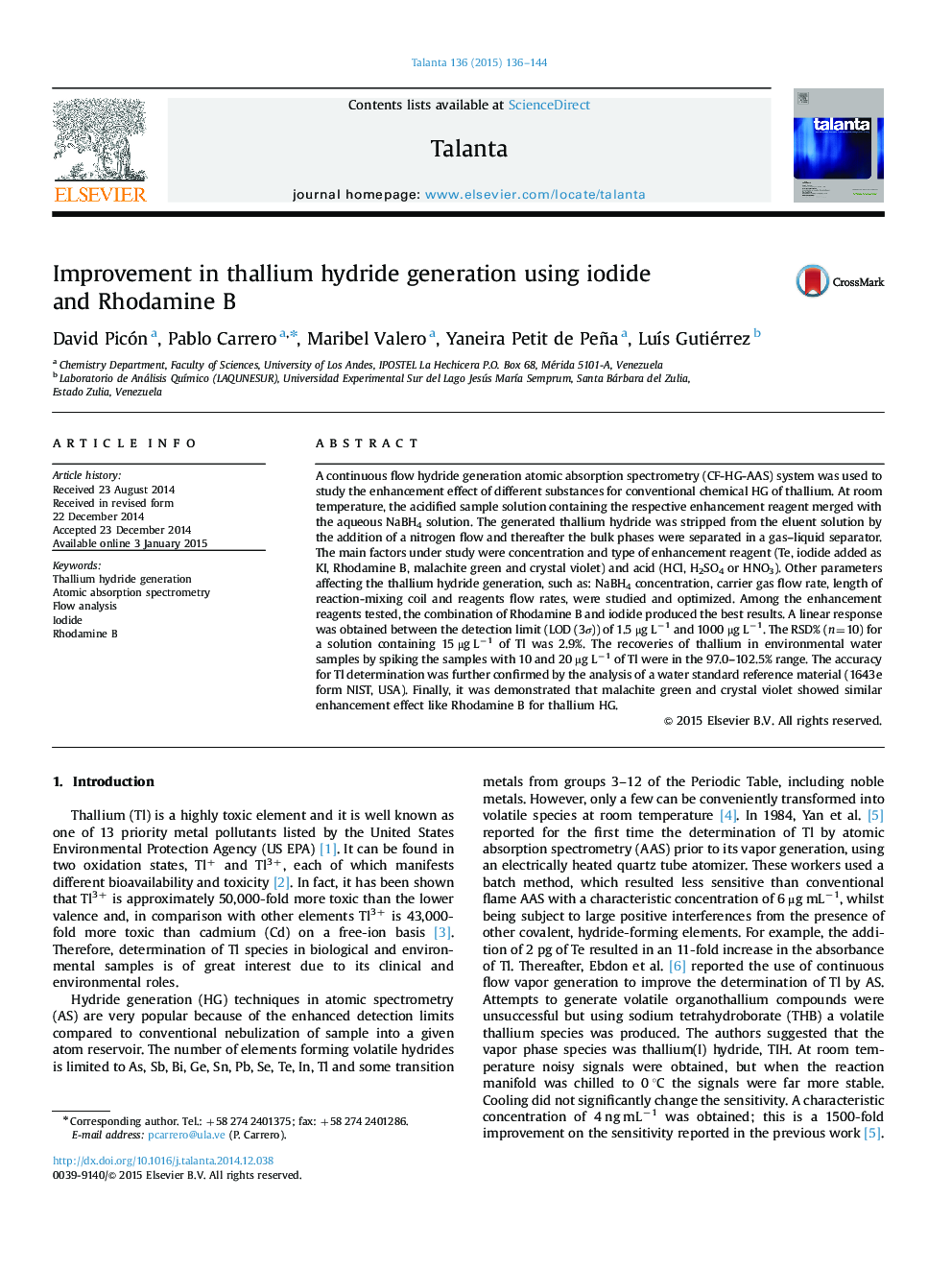 Improvement in thallium hydride generation using iodide and Rhodamine B