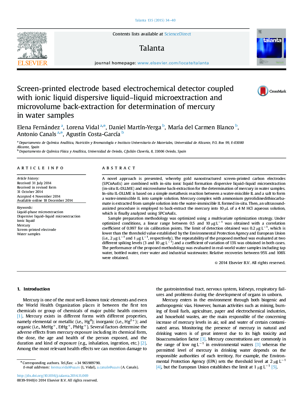 Screen-printed electrode based electrochemical detector coupled with ionic liquid dispersive liquid–liquid microextraction and microvolume back-extraction for determination of mercury in water samples