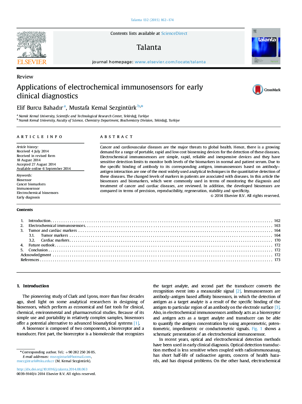 Applications of electrochemical immunosensors for early clinical diagnostics