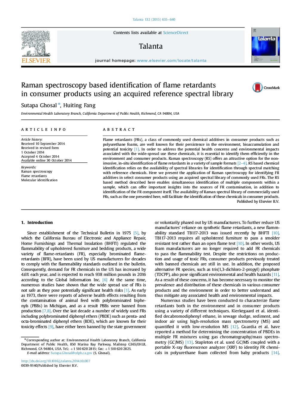 Raman spectroscopy based identification of flame retardants in consumer products using an acquired reference spectral library