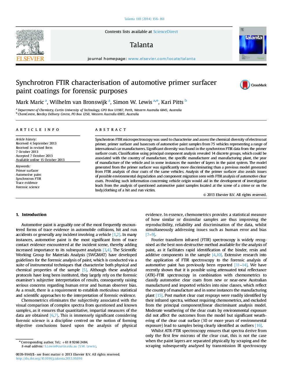 Synchrotron FTIR characterisation of automotive primer surfacer paint coatings for forensic purposes