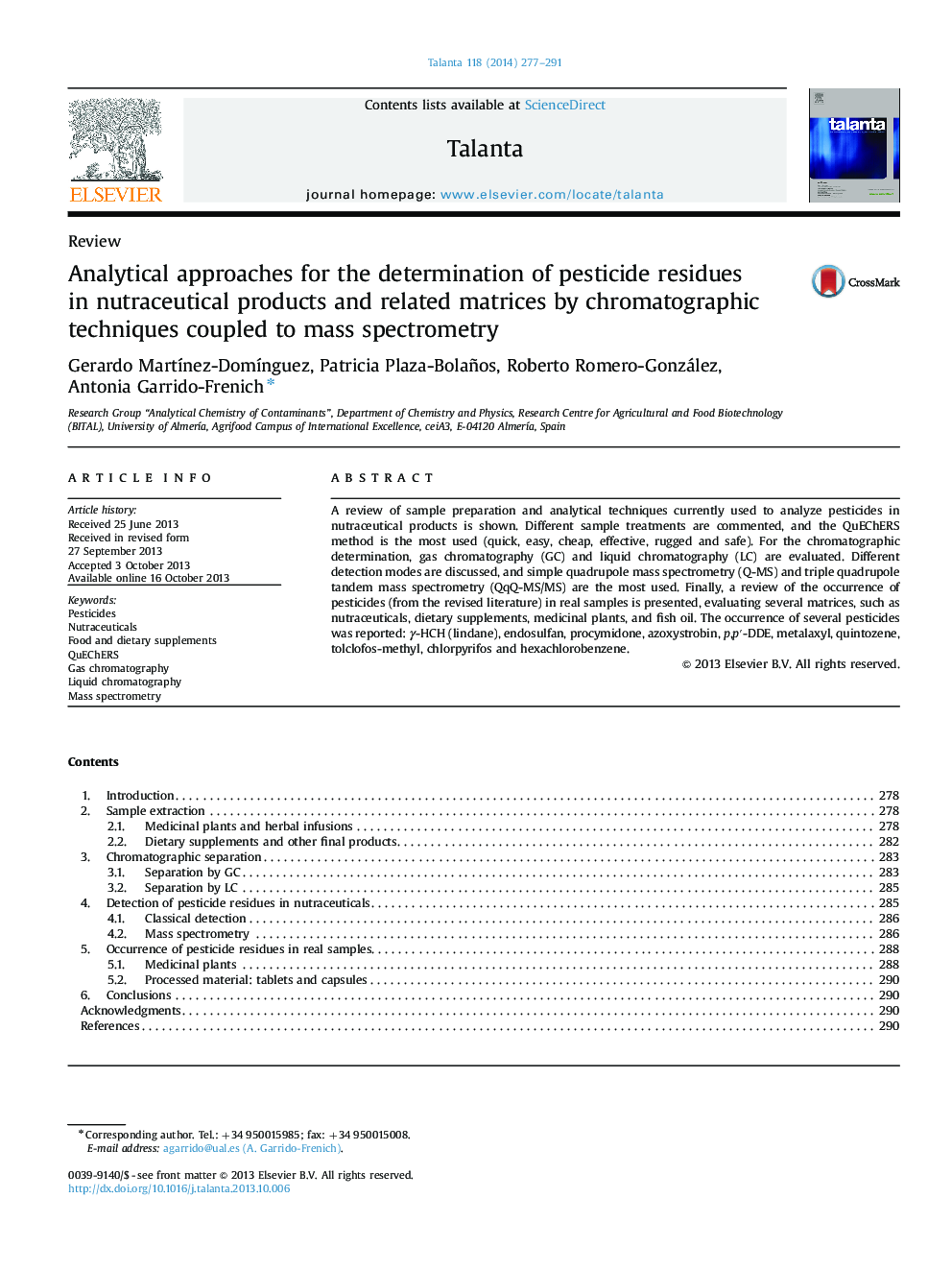 Analytical approaches for the determination of pesticide residues in nutraceutical products and related matrices by chromatographic techniques coupled to mass spectrometry