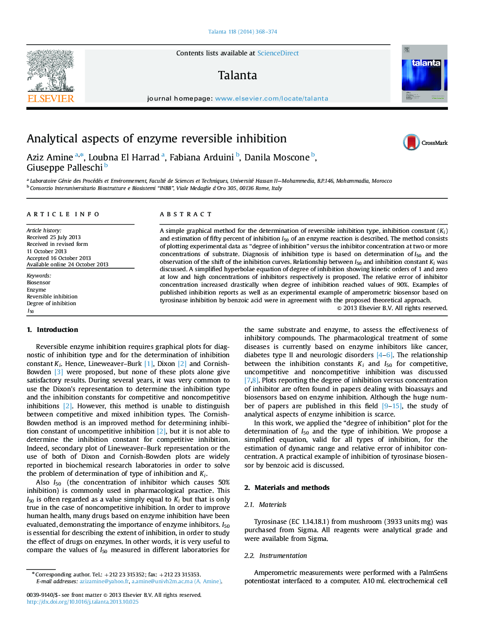 Analytical aspects of enzyme reversible inhibition