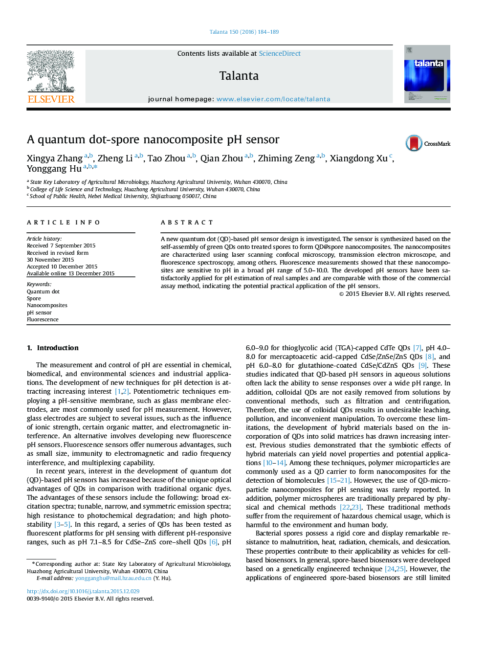 A quantum dot-spore nanocomposite pH sensor