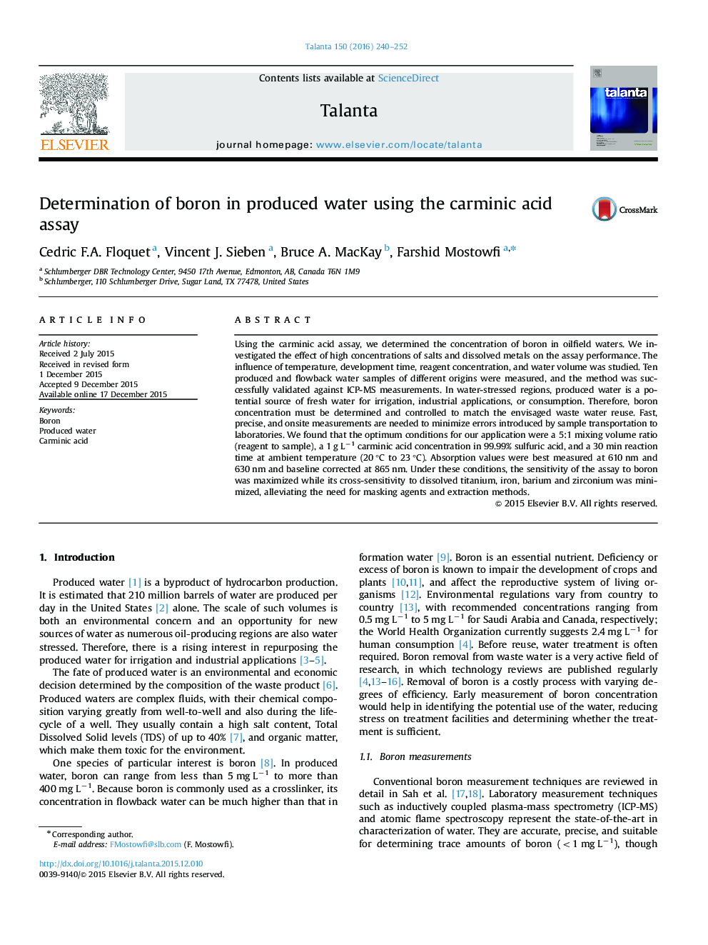 Determination of boron in produced water using the carminic acid assay