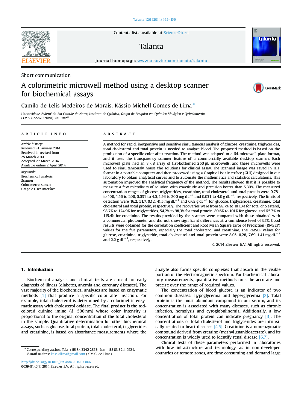 A colorimetric microwell method using a desktop scanner for biochemical assays