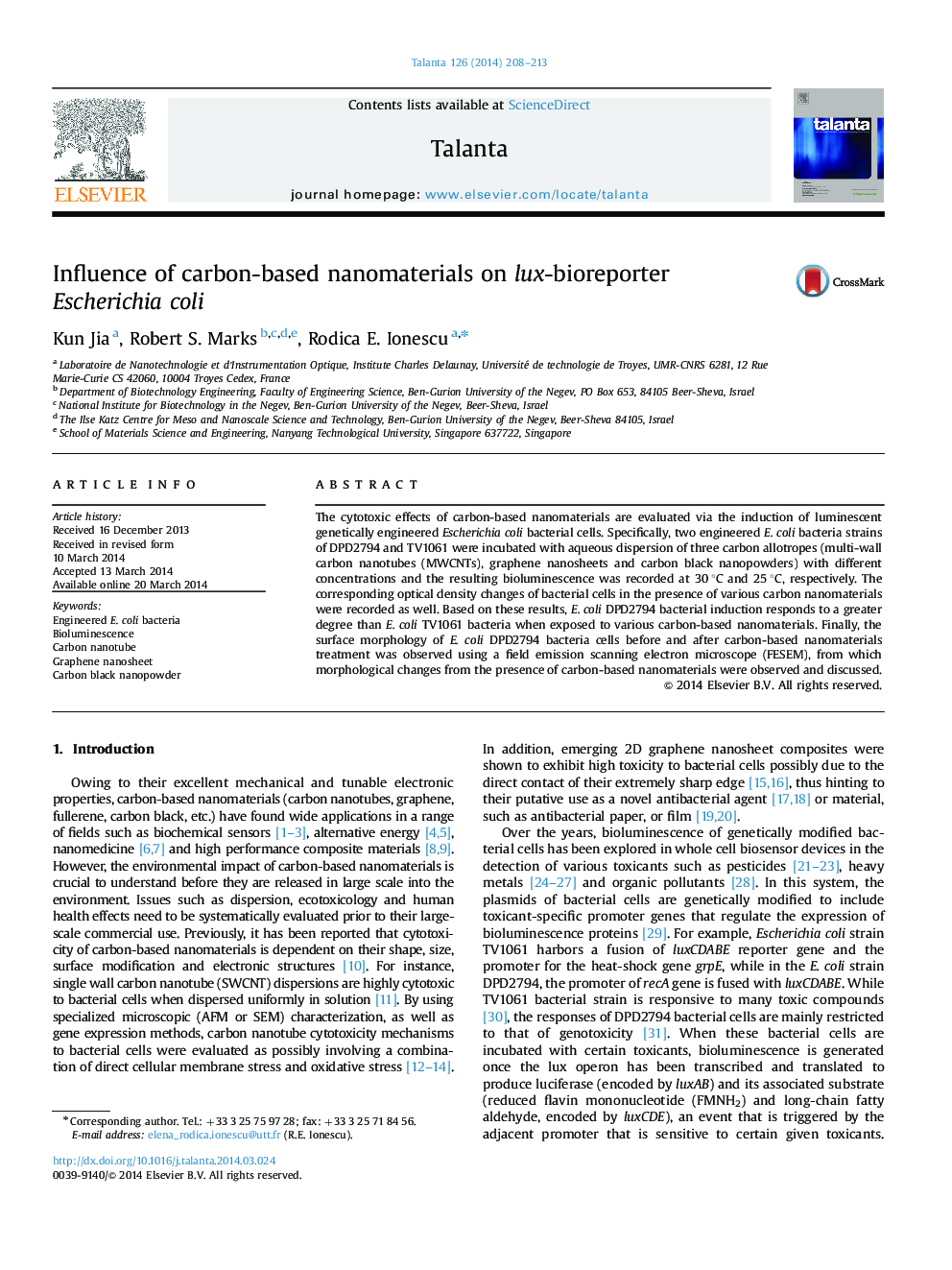 Influence of carbon-based nanomaterials on lux-bioreporter Escherichia coli