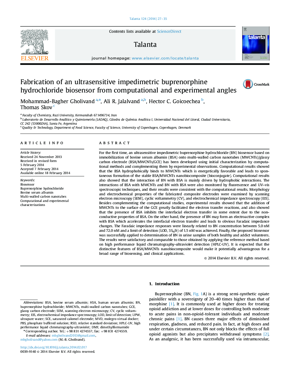 Fabrication of an ultrasensitive impedimetric buprenorphine hydrochloride biosensor from computational and experimental angles