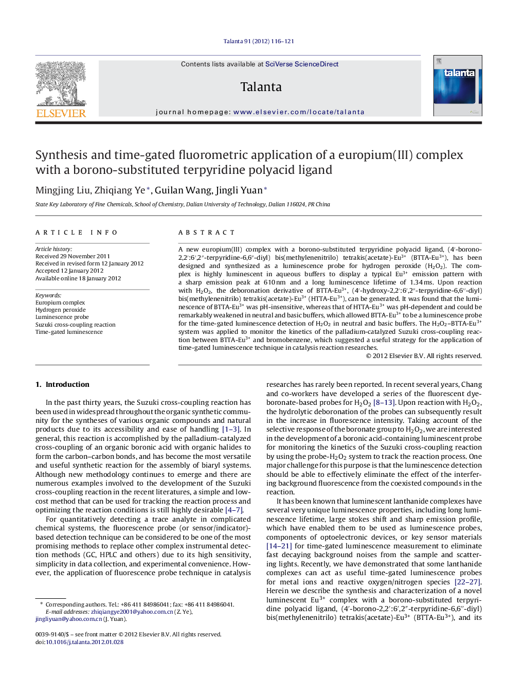 Synthesis and time-gated fluorometric application of a europium(III) complex with a borono-substituted terpyridine polyacid ligand