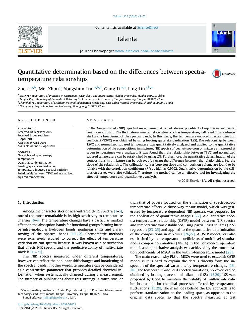 Quantitative determination based on the differences between spectra-temperature relationships