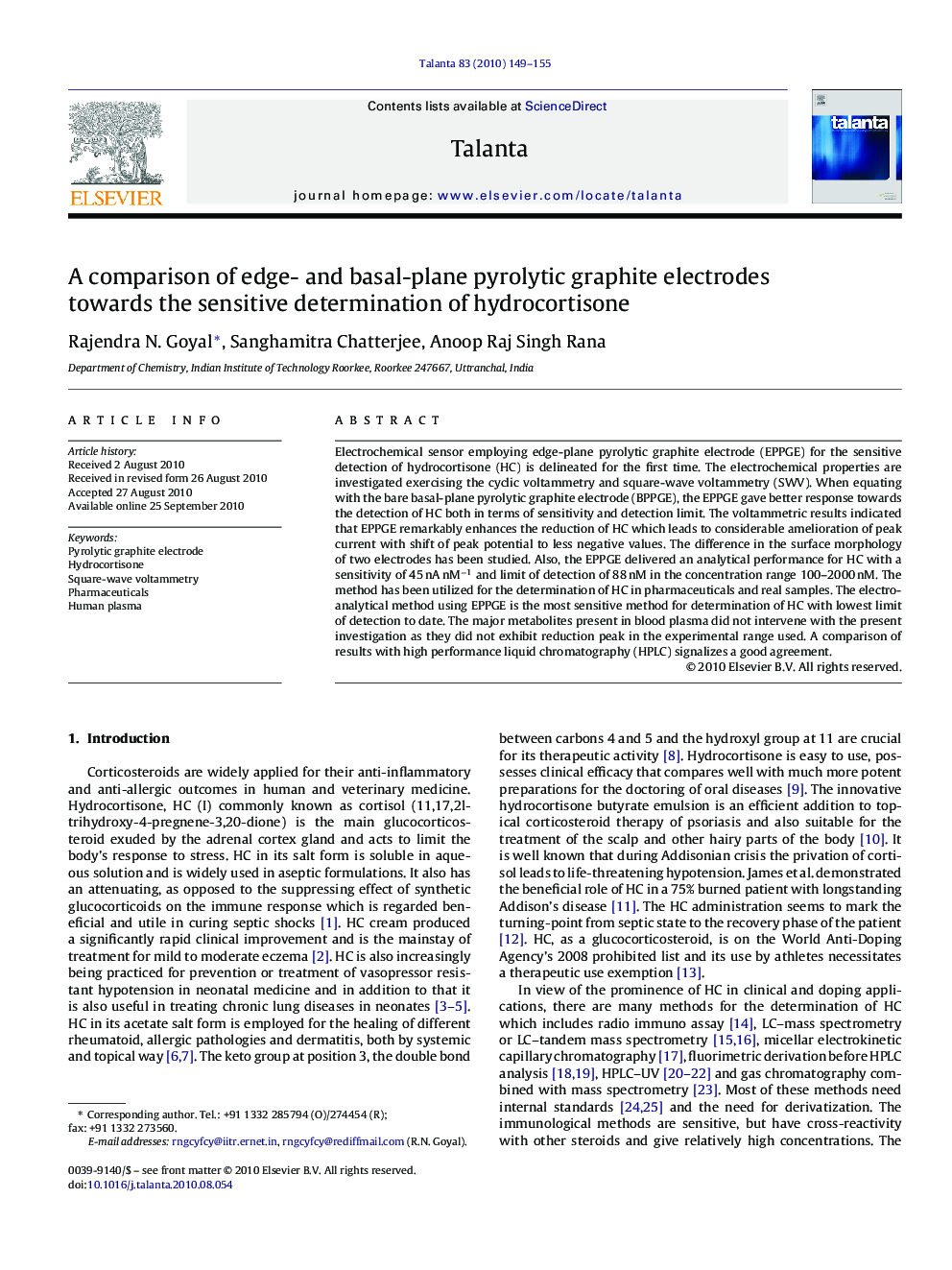 A comparison of edge- and basal-plane pyrolytic graphite electrodes towards the sensitive determination of hydrocortisone