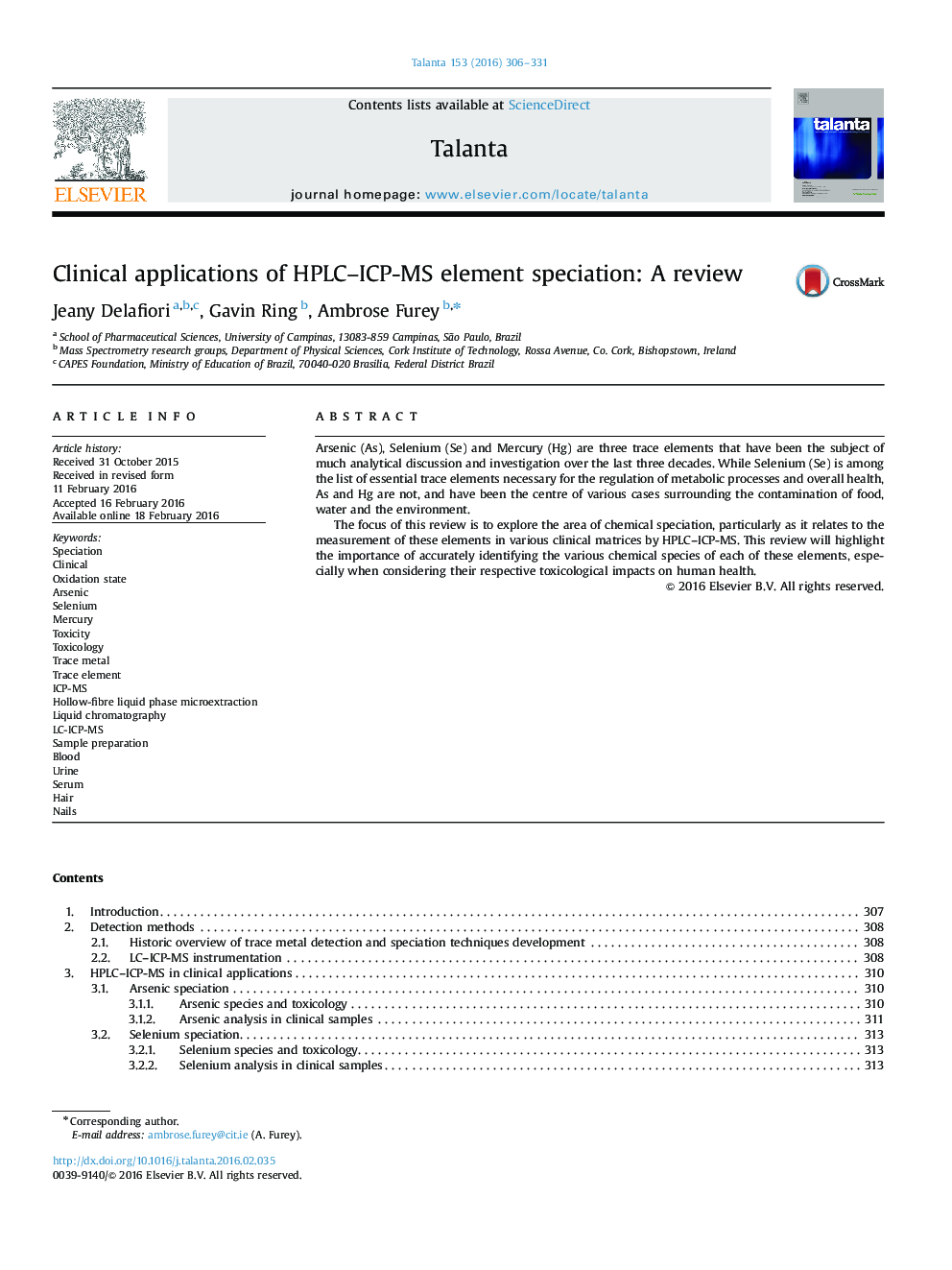 Clinical applications of HPLC–ICP-MS element speciation: A review