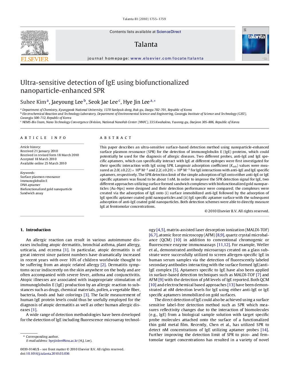 Ultra-sensitive detection of IgE using biofunctionalized nanoparticle-enhanced SPR