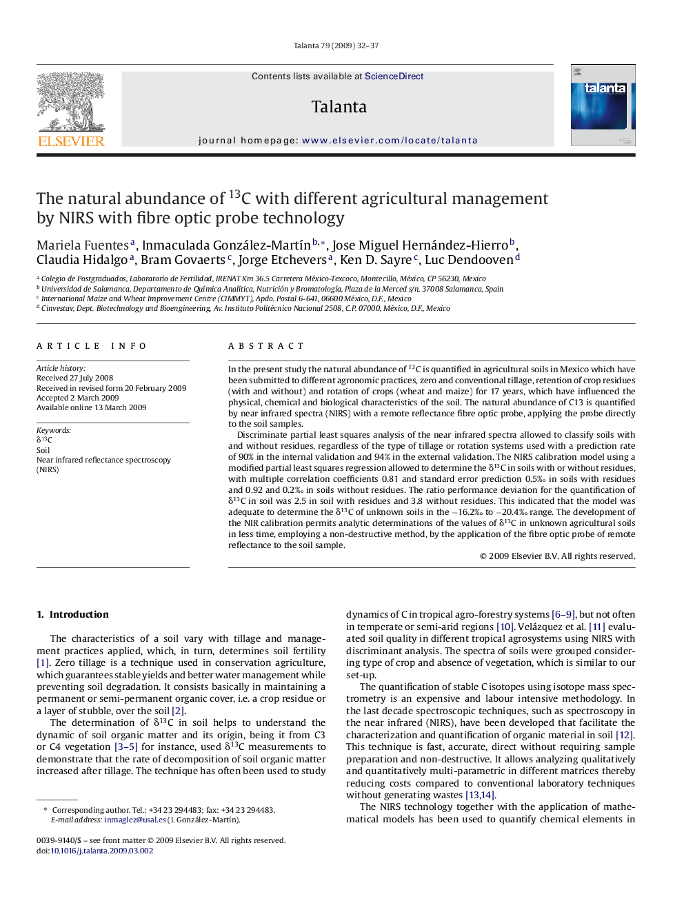 The natural abundance of 13C with different agricultural management by NIRS with fibre optic probe technology