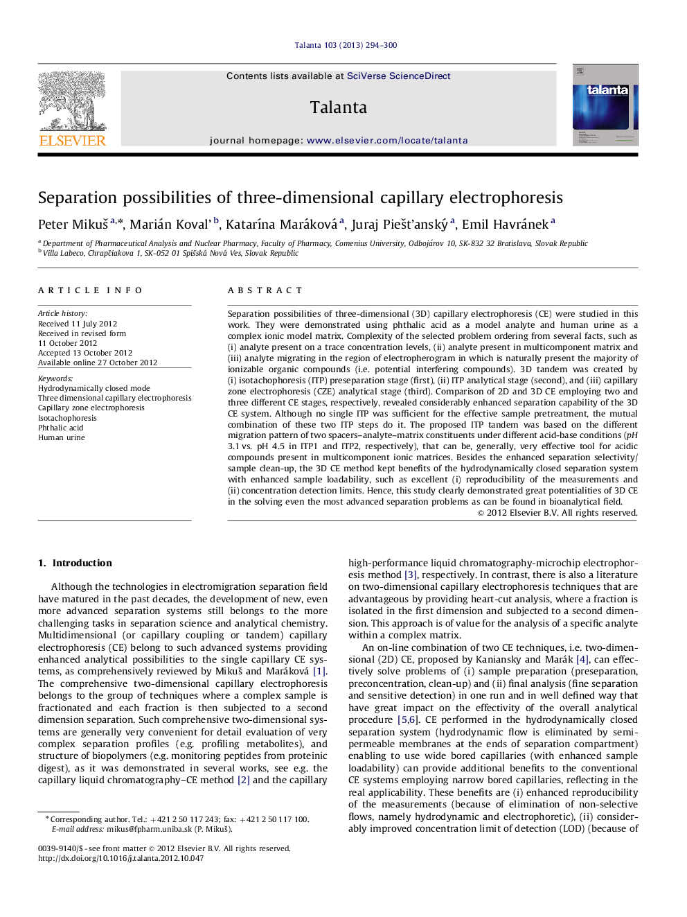 Separation possibilities of three-dimensional capillary electrophoresis