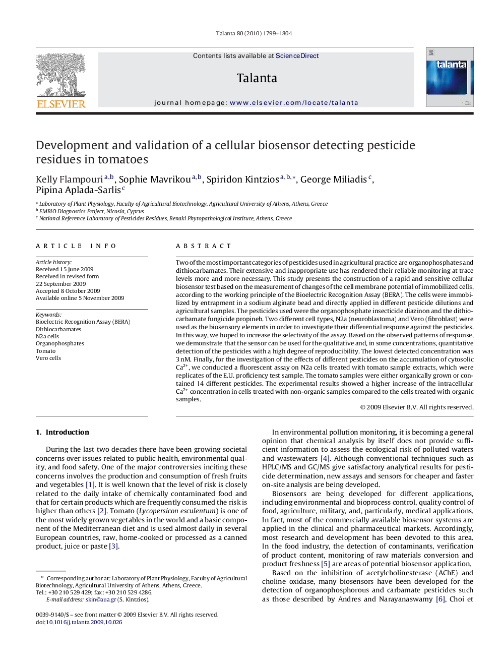 Development and validation of a cellular biosensor detecting pesticide residues in tomatoes