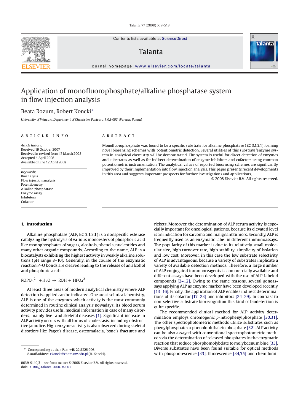 Application of monofluorophosphate/alkaline phosphatase system in flow injection analysis