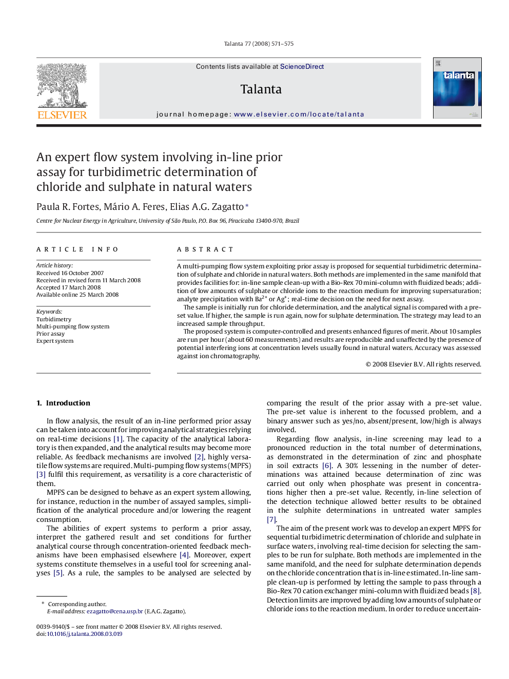 An expert flow system involving in-line prior assay for turbidimetric determination of chloride and sulphate in natural waters