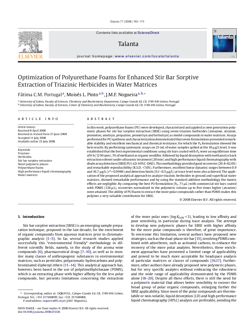 Optimization of Polyurethane Foams for Enhanced Stir Bar Sorptive Extraction of Triazinic Herbicides in Water Matrices