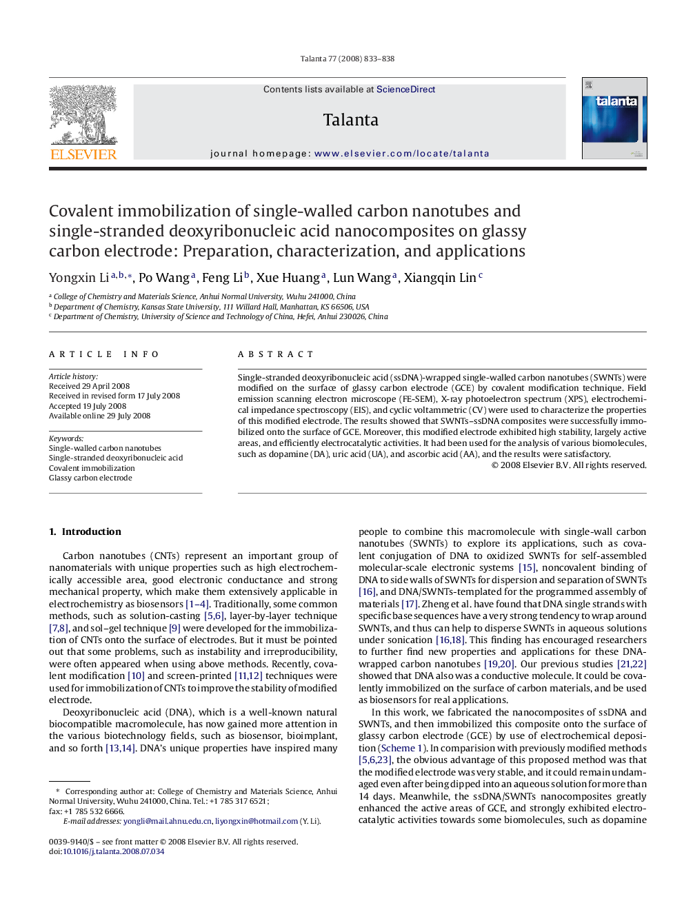 Covalent immobilization of single-walled carbon nanotubes and single-stranded deoxyribonucleic acid nanocomposites on glassy carbon electrode: Preparation, characterization, and applications