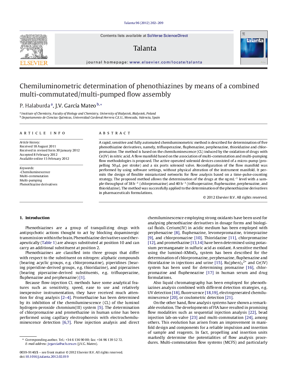 Chemiluminometric determination of phenothiazines by means of a combined multi-commutated/multi-pumped flow assembly