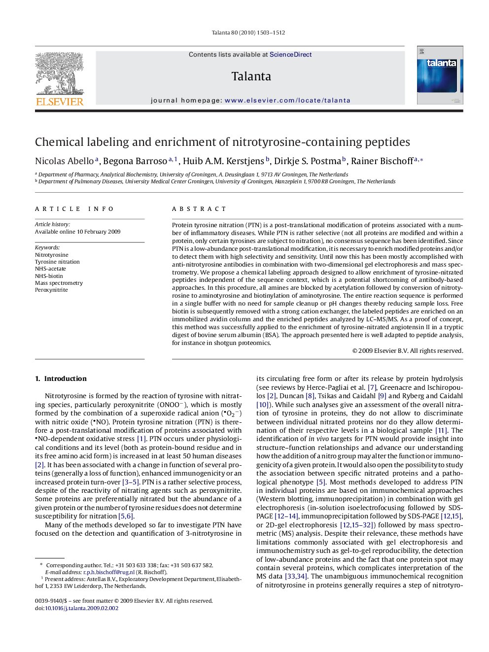 Chemical labeling and enrichment of nitrotyrosine-containing peptides