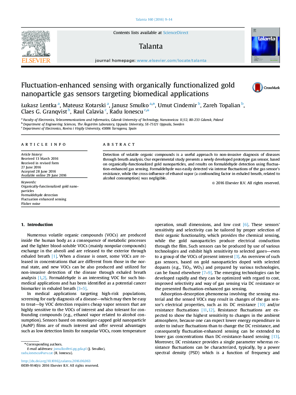 Fluctuation-enhanced sensing with organically functionalized gold nanoparticle gas sensors targeting biomedical applications