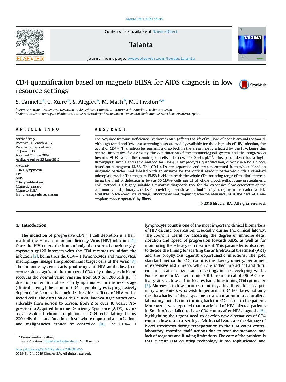 CD4 quantification based on magneto ELISA for AIDS diagnosis in low resource settings