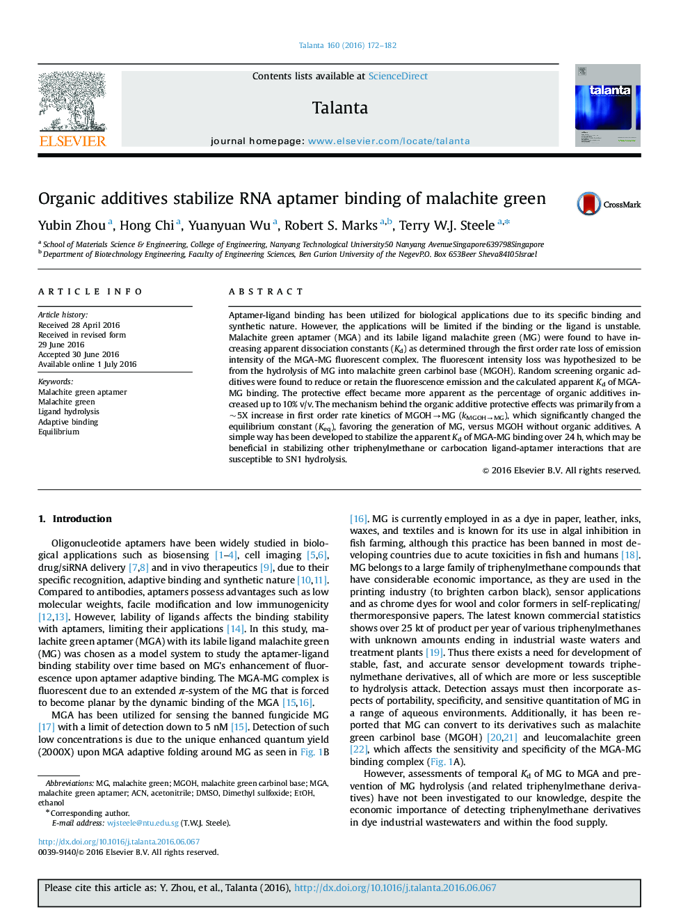 Organic additives stabilize RNA aptamer binding of malachite green