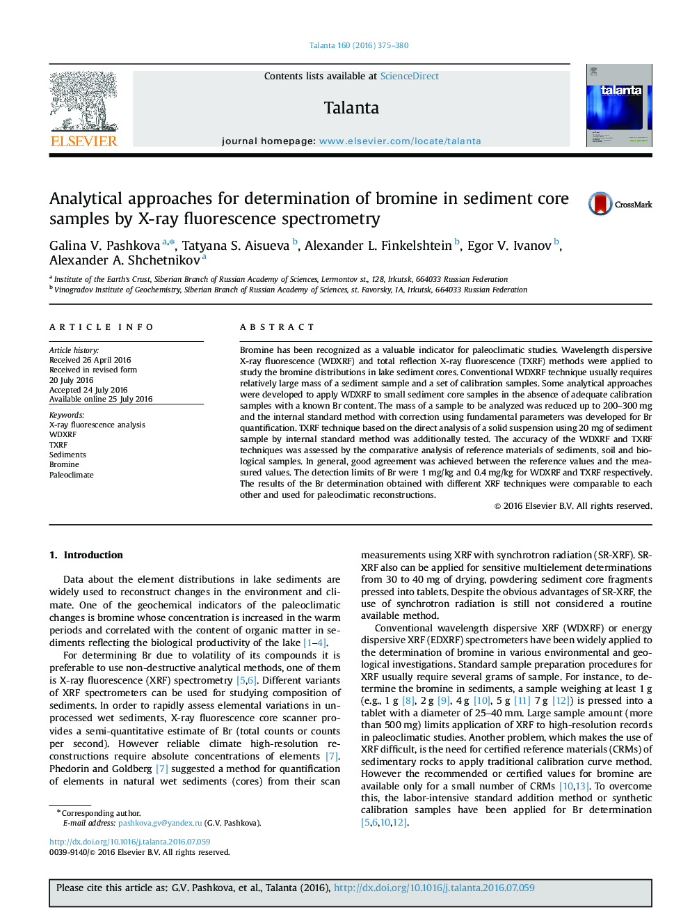 Analytical approaches for determination of bromine in sediment core samples by X-ray fluorescence spectrometry