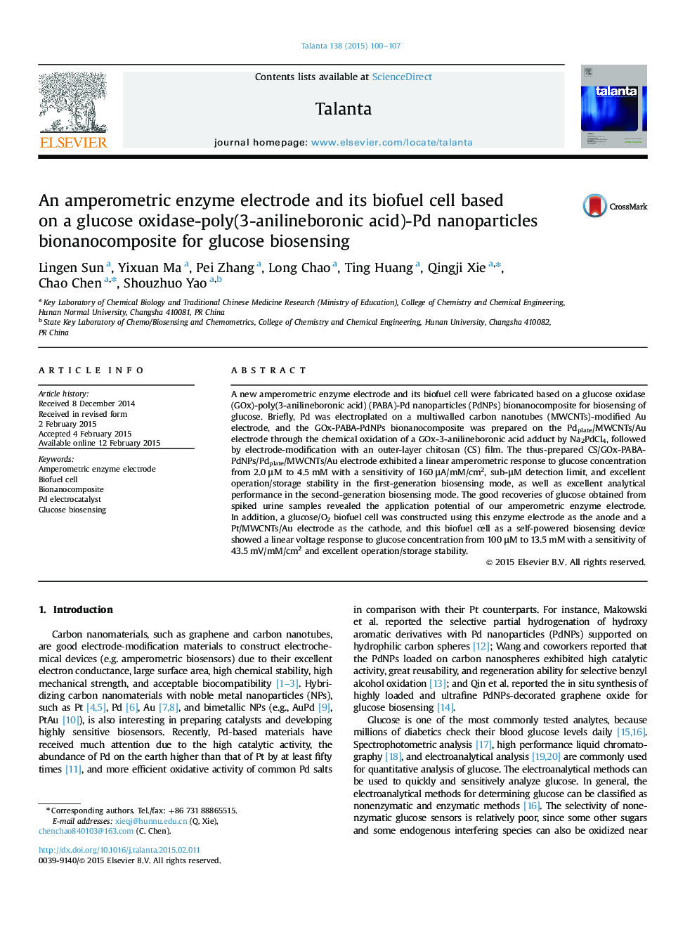 An amperometric enzyme electrode and its biofuel cell based on a glucose oxidase-poly(3-anilineboronic acid)-Pd nanoparticles bionanocomposite for glucose biosensing