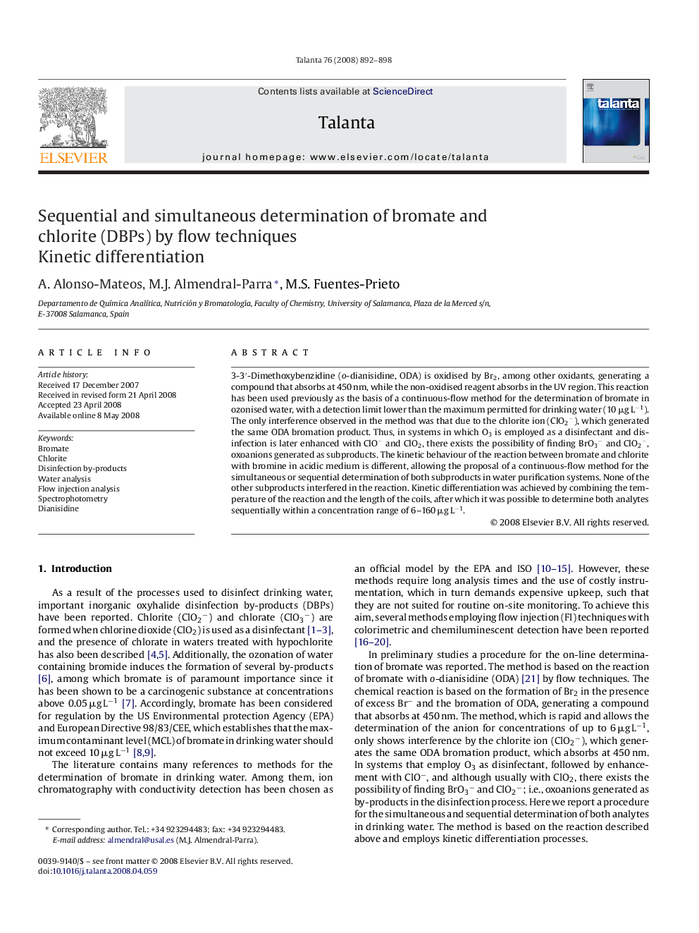 Sequential and simultaneous determination of bromate and chlorite (DBPs) by flow techniques